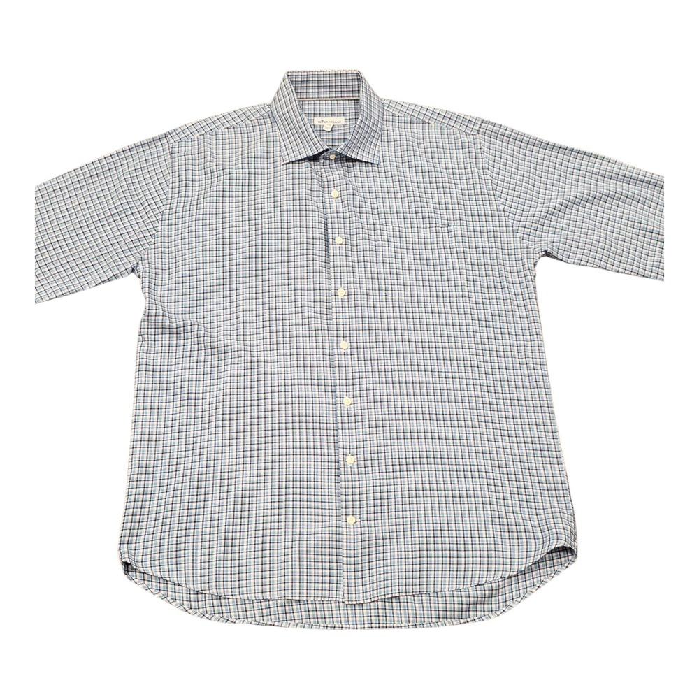 Peter Millar Button Down Shirt Mens 2XL Blue Plaid 100% Cotton Long Sleeve